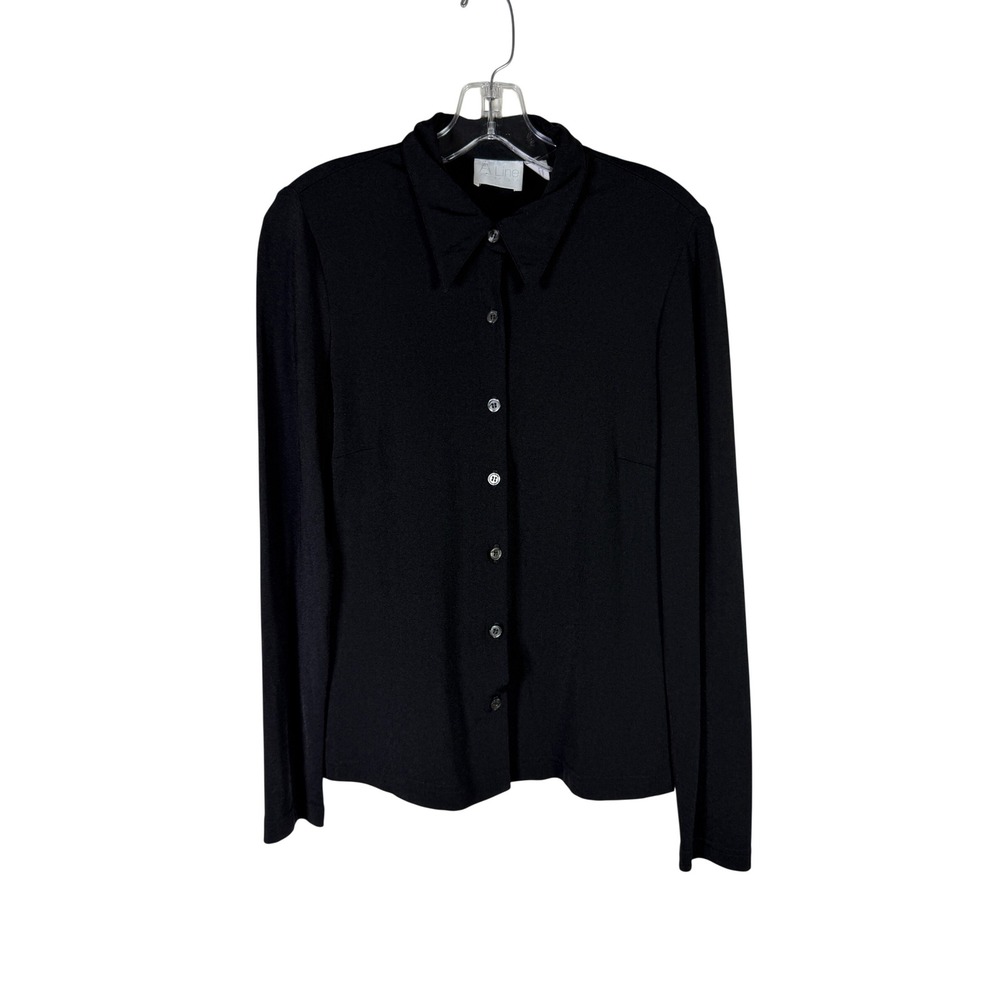A Line Anne Klein Black Long Sleeve Button Down Shirt Size 4 Made in USA